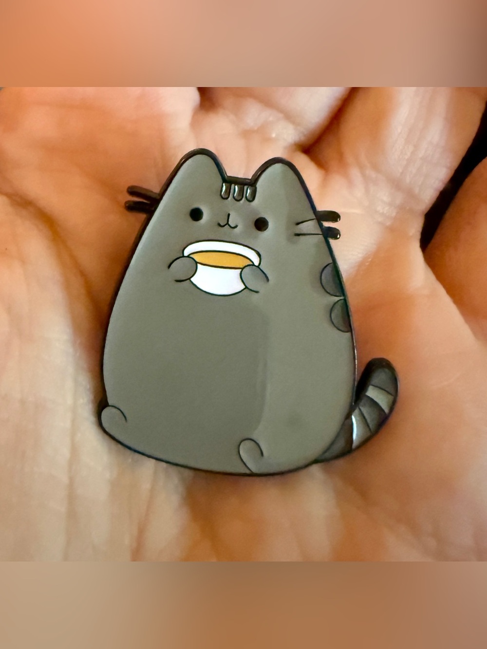 New Pusheen the Cat drinks tea Enamel Lapel Pin, Cat with tea mug Backpack Badge